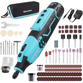 DURATECH Cordless Rotary Tool Kit, 12V Rotary Tool with 2.0Ah Rechargeable Battery, 5000-35000RPM 7 Variable Speed, 118PCS Accessories for Sanding, Polishing, Carving, Cutting, Drilling and DIY Crafts