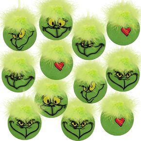 Christmas Tree Decorations Indoor, 12pcs Christmas Ornaments for Tree Green Gnome Monster Pendants, 3" Wooden Round Hanging Ornaments Decorations for Xmas Tree Holiday Party Home Office Decor Inside