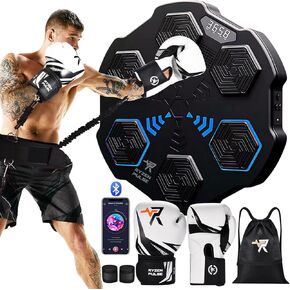 2024 Smart Music Boxing Machine Kit with Resistance Bands & Boxing Gloves, Wall-Mounted Bluetooth Punching Trainer with LED Display for Full-Body Fitness & Workout Strength - Home, Office, Gym Use. in Saudi Arabia