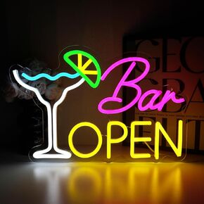 Bar Open Sign for Business, Bar Open Neon Sign, USB Dimmable Cocktails Neon Lights for Beer Bar Coffee Cafe Home Pub Man Cave Stores Hotel Party Window Wall Decor Restaurant
