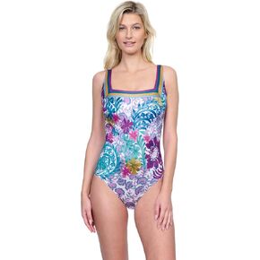 Gottex Women's Floral Vibrant Multi Color Square Neck One-Piece Swimsuit