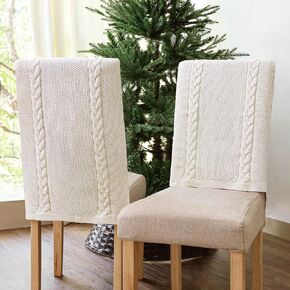 Knitted Dining Room Chair Covers: Soft Stretch Boho Christmas Chair Covers, Rustic Knitted Chair Slipcovers, Removable Washable Kitchen Chair Cover for Living Room Wedding Banquet Home Decor