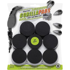 GorillaPads Non Slip Furniture Pads/Floor Grippers (Set of 16 Grips) 2 Inch Round Floor Protectors for Under Furniture, Black, CB144-16