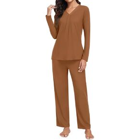 Anydeer Women Pajama Sets Long Sleeve Loungewear Fall 2 Piece Sleepwear Top Pjs Pants With Pockets