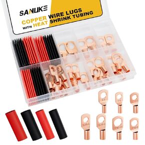 Sanuke 160pcs Copper Wire Lugs Connectors Kit AWG 12 10 8 6 4 2 with Heat Shrink, 80pcs Battery Cable Lugs Ends Ring Terminals Connectors and 80pcs Heat Shrink Tubing