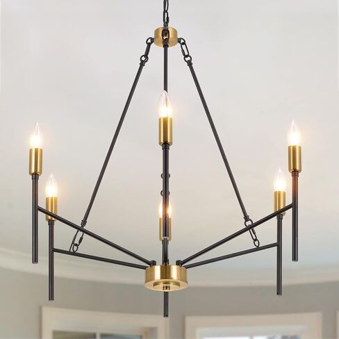 Modern Candle Chandelier 6-Light Black and Gold Industrial Chandelier Large Farmhouse Pendant Light Iron Hanging Chandelier for Living Room Dining Room Foyer Corridors in Saudi Arabia