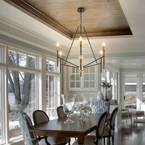 Modern Candle Chandelier 6-Light Black and Gold Industrial Chandelier Large Farmhouse Pendant Light Iron Hanging Chandelier for Living Room Dining Room Foyer Corridors in Saudi Arabia