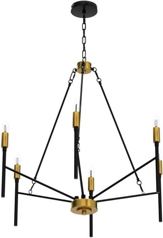 Modern Candle Chandelier 6-Light Black and Gold Industrial Chandelier Large Farmhouse Pendant Light Iron Hanging Chandelier for Living Room Dining Room Foyer Corridors in Saudi Arabia