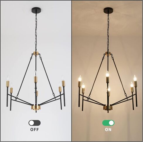 Modern Candle Chandelier 6-Light Black and Gold Industrial Chandelier Large Farmhouse Pendant Light Iron Hanging Chandelier for Living Room Dining Room Foyer Corridors in Saudi Arabia
