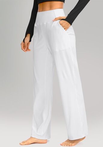سراويل Soothfeel واسعة الساق للنساء، سراويل عمل اليوغا مع جيوب، سراويل رياضية عالية الخصر، سراويل صغيرة/طويلة 30 بوصة (أبيض، XXL) in Kuwait