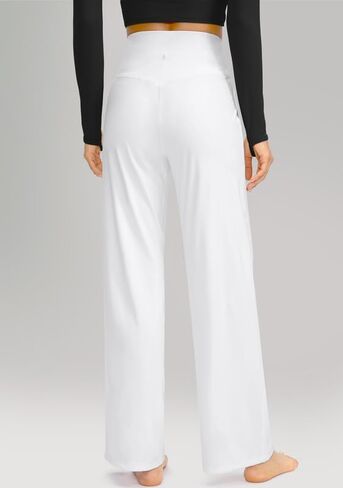 سراويل Soothfeel واسعة الساق للنساء، سراويل عمل اليوغا مع جيوب، سراويل رياضية عالية الخصر، سراويل صغيرة/طويلة 30 بوصة (أبيض، XXL) in Kuwait