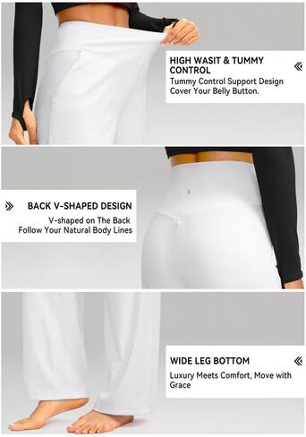سراويل Soothfeel واسعة الساق للنساء، سراويل عمل اليوغا مع جيوب، سراويل رياضية عالية الخصر، سراويل صغيرة/طويلة 30 بوصة (أبيض، XXL) in Kuwait