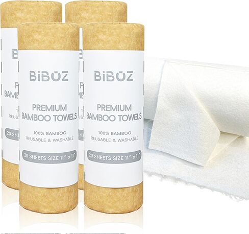 Bamboo Reusable Paper Towels Safe and Washable Paper Rolls Heavy Duty Home & Kitchen Towel Biodegradable & Sustainable Paper Towels 4 Pack (11x11") in Saudi Arabia