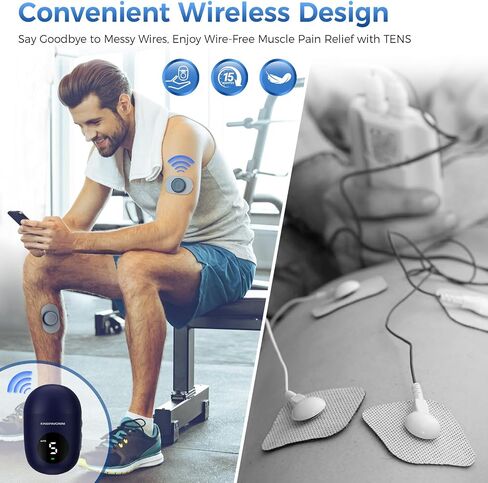 KingPavonini Wireless TENS Unit, Muscle Stimulator for Pain Relief, Portable Rechargable TENS EMS Machine, LED Screen, Remote, Dual Channel 6 Modes 16 Intensity Massager, Charging Case (4 Pads) in Saudi Arabia
