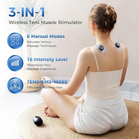 KingPavonini Wireless TENS Unit, Muscle Stimulator for Pain Relief, Portable Rechargable TENS EMS Machine, LED Screen, Remote, Dual Channel 6 Modes 16 Intensity Massager, Charging Case (4 Pads) in Saudi Arabia