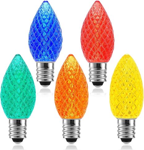 25 حزمة C7 LED لمبات عيد الميلاد، متعددة الألوان C7 مصابيح كهربائية مقاومة للماء، في الهواء الطلق شاتيربروف C7 سلسلة ضوء استبدال مصابيح LED، خمر LED E12 لمبات الشمعدانات لشجرة عيد الميلاد ديكور الهالوين in Saudi Arabia