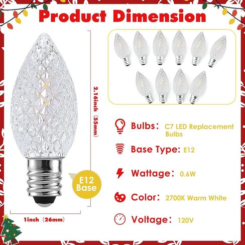 25 حزمة C7 LED لمبات عيد الميلاد، متعددة الألوان C7 مصابيح كهربائية مقاومة للماء، في الهواء الطلق شاتيربروف C7 سلسلة ضوء استبدال مصابيح LED، خمر LED E12 لمبات الشمعدانات لشجرة عيد الميلاد ديكور الهالوين in Saudi Arabia