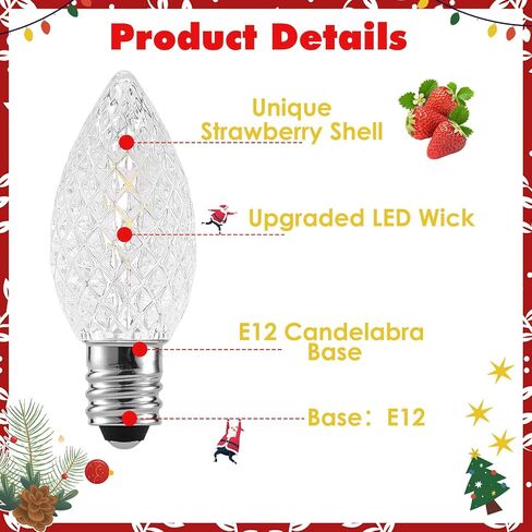 25 حزمة C7 LED لمبات عيد الميلاد، متعددة الألوان C7 مصابيح كهربائية مقاومة للماء، في الهواء الطلق شاتيربروف C7 سلسلة ضوء استبدال مصابيح LED، خمر LED E12 لمبات الشمعدانات لشجرة عيد الميلاد ديكور الهالوين in Saudi Arabia