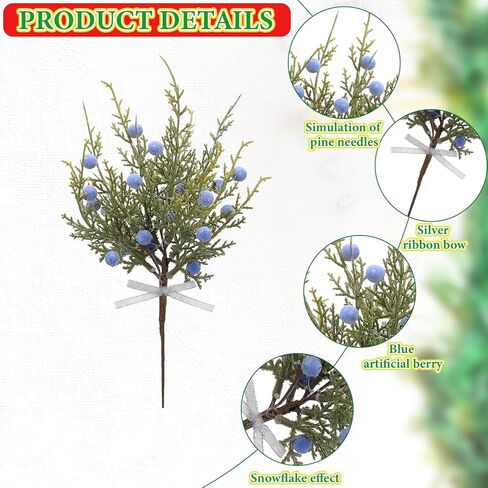 Lyrow 15 جهاز كمبيوتر شخصى من أوراق الصنوبر الاصطناعية فروع مع التوت العرعر الاصطناعي رذاذ الأرز الأخضر أغصان الصنوبر ينبع اختيار للحرف اليدوية DIY إكليل عيد الميلاد إكليل وديكورات الشتاء الداخلية والخارجية in Kuwait