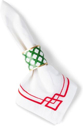 Jaye's Studio 3" Napkin Rings, Gold Trim & Finish, Enameled, Handcrafted Metal, Luxury Napkin Holder, 4-Pack of Napkin Rings (Boxwood Trellis Design) in Saudi Arabia