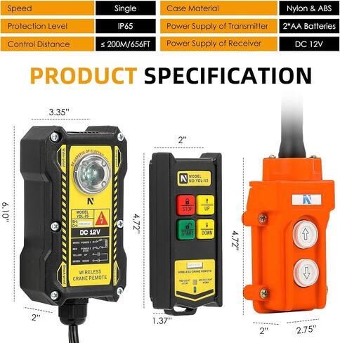 NEWTRY 2 in 1 Crane Remote, 12V Wireless Crane Remote Wire Dump Trailer Remote Control Industrial Crane Controller Hoist Truck Crane Up-Down Switch Control Station in Saudi Arabia