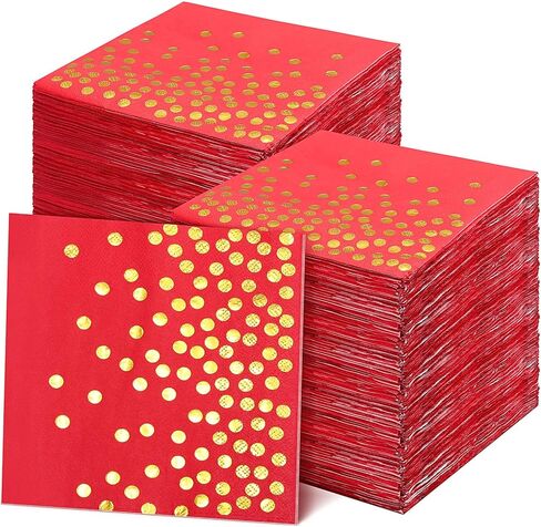 Harloon 200 Pack Christmas Paper Napkins Foil Stamping Polka Dot Napkins Disposable Square Napkins for Birthdays, Weddings, Christmas Party Decorations, Family Dinners, 6.5 x 6.5 Inch(Red) in Kuwait