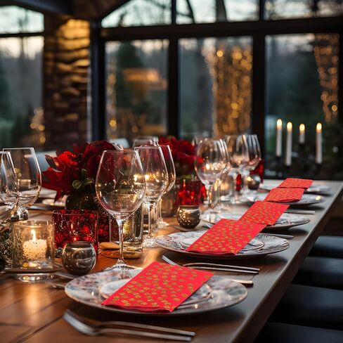 Harloon 200 Pack Christmas Paper Napkins Foil Stamping Polka Dot Napkins Disposable Square Napkins for Birthdays, Weddings, Christmas Party Decorations, Family Dinners, 6.5 x 6.5 Inch(Red) in Kuwait