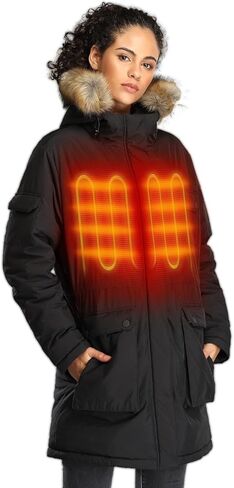 ORORO [Upgraded Battery] Women's Heated Parka Jacket with 4 Heat Zones and Detachable Hood (Battery Included) in Kuwait
