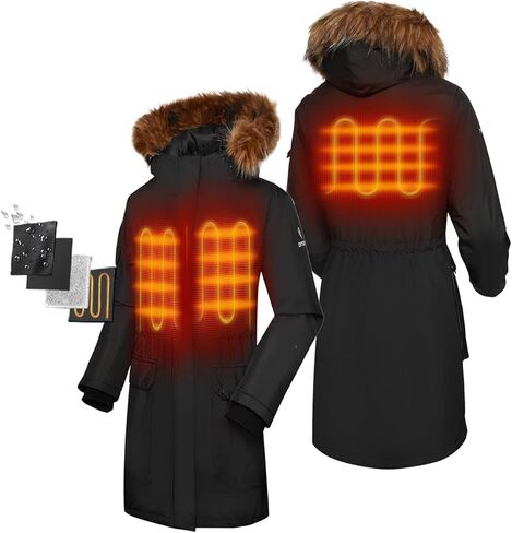 ORORO [Upgraded Battery] Women's Heated Parka Jacket with 4 Heat Zones and Detachable Hood (Battery Included) in Kuwait