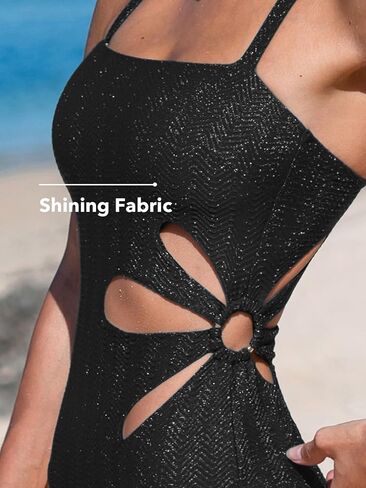 CUPSHE Women's One Piece Swimsuit Bathing Suit Square Neck Cutout Adjustable Straps Textured Shining O-Ring in Saudi Arabia