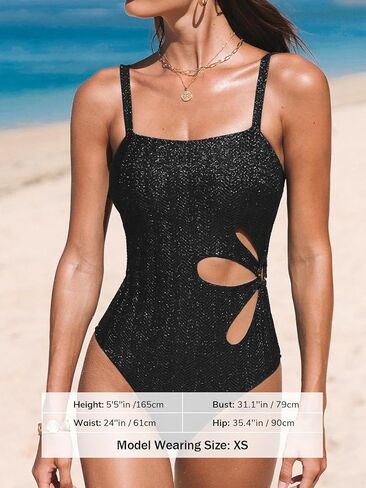 CUPSHE Women's One Piece Swimsuit Bathing Suit Square Neck Cutout Adjustable Straps Textured Shining O-Ring in Saudi Arabia