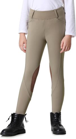 Kids Horse Riding Pants Winter Fleece Lined Girls Equestrian Breeches Knee-Patch Horseback Tights with Pockets in Kuwait