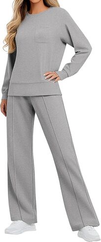 Women's 2 Piece Outfits Lounge Set, Long Sleeve Crewneck Sweatshirt Fall Drawstring Tracksuit Sweatsuit with Pockets in Kuwait