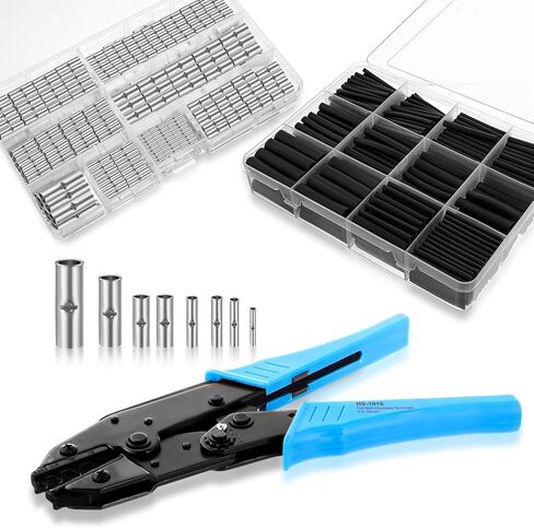 Hicarer 380 Pcs Non Insulated Butt Connectors Kit Wire Butt Splice Connectors, with 400 Pcs Heat Shrink Tubing Kit 3: 1 Ratio Adhesive Lined, and Wire Crimping Tool for 26 to 6 Gauge Wire in Saudi Arabia