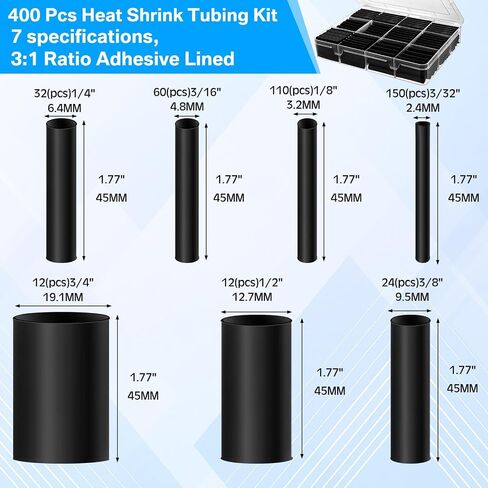 Hicarer 380 Pcs Non Insulated Butt Connectors Kit Wire Butt Splice Connectors, with 400 Pcs Heat Shrink Tubing Kit 3: 1 Ratio Adhesive Lined, and Wire Crimping Tool for 26 to 6 Gauge Wire in Saudi Arabia