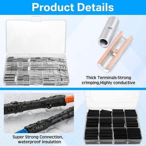 Hicarer 380 Pcs Non Insulated Butt Connectors Kit Wire Butt Splice Connectors, with 400 Pcs Heat Shrink Tubing Kit 3: 1 Ratio Adhesive Lined, and Wire Crimping Tool for 26 to 6 Gauge Wire in Saudi Arabia