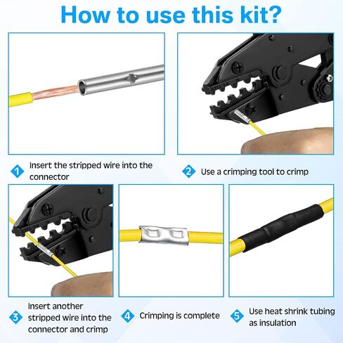 Hicarer 380 Pcs Non Insulated Butt Connectors Kit Wire Butt Splice Connectors, with 400 Pcs Heat Shrink Tubing Kit 3: 1 Ratio Adhesive Lined, and Wire Crimping Tool for 26 to 6 Gauge Wire in Saudi Arabia