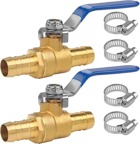 2 Pcs Brass Hose Barb Ball Valve Kit, 5/8" (16mm) Hose Shut Off Valve with 4 Pcs Stainless Steel Clamps, PEX Shut Off Valves for Hot and Cold Water, Oil, Gas, Fuel line Fittings in Saudi Arabia