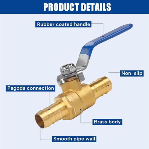 2 Pcs Brass Hose Barb Ball Valve Kit, 5/8" (16mm) Hose Shut Off Valve with 4 Pcs Stainless Steel Clamps, PEX Shut Off Valves for Hot and Cold Water, Oil, Gas, Fuel line Fittings in Saudi Arabia