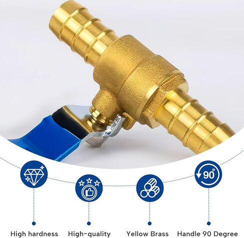 2 Pcs Brass Hose Barb Ball Valve Kit, 5/8" (16mm) Hose Shut Off Valve with 4 Pcs Stainless Steel Clamps, PEX Shut Off Valves for Hot and Cold Water, Oil, Gas, Fuel line Fittings in Saudi Arabia