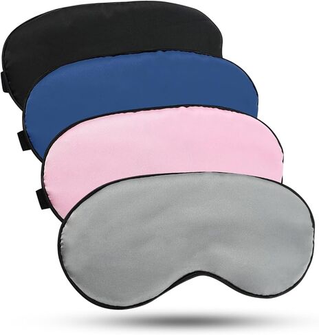 Sleep Mask Soft Silk Sleep Eye Cover with Elastic Strap Headband, Smooth Eyeshade for Night Sleeping, Travel, Nap 4 Pack (Black, Grey, Navy, Pink) in Saudi Arabia