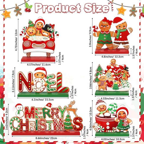 Blosssound 6 Pcs Christmas Wooden Table Decorations Gingerbread Man Table Signs Merry Christmas Noel Hot Cocoa Gingerbread House Candy Cane Table Centerpieces for Xmas Holiday Table Top Decor in Saudi Arabia