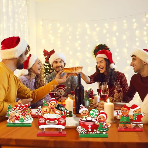 Blosssound 6 Pcs Christmas Wooden Table Decorations Gingerbread Man Table Signs Merry Christmas Noel Hot Cocoa Gingerbread House Candy Cane Table Centerpieces for Xmas Holiday Table Top Decor in Saudi Arabia