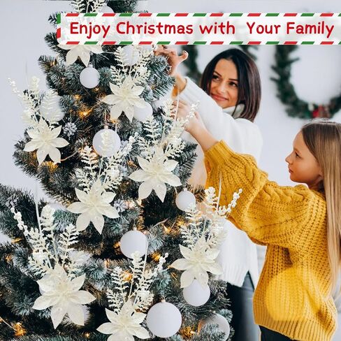 24 Pack Artificial Glitter Berry Stem Ornaments 17.5 Inch Pink Fake Christmas Picks Decorations with Poinsettia Christmas Flowers, Bead Sticks for DIY Christmas Tree Wreath Wedding Small Vase Decor in Kuwait
