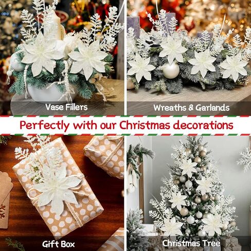 24 Pack Artificial Glitter Berry Stem Ornaments 17.5 Inch Pink Fake Christmas Picks Decorations with Poinsettia Christmas Flowers, Bead Sticks for DIY Christmas Tree Wreath Wedding Small Vase Decor in Kuwait