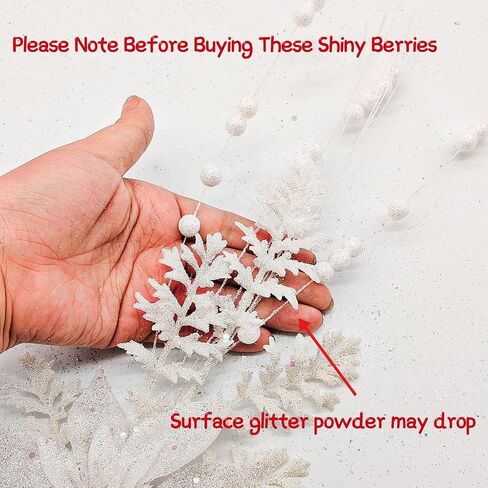 24 Pack Artificial Glitter Berry Stem Ornaments 17.5 Inch Pink Fake Christmas Picks Decorations with Poinsettia Christmas Flowers, Bead Sticks for DIY Christmas Tree Wreath Wedding Small Vase Decor in Kuwait