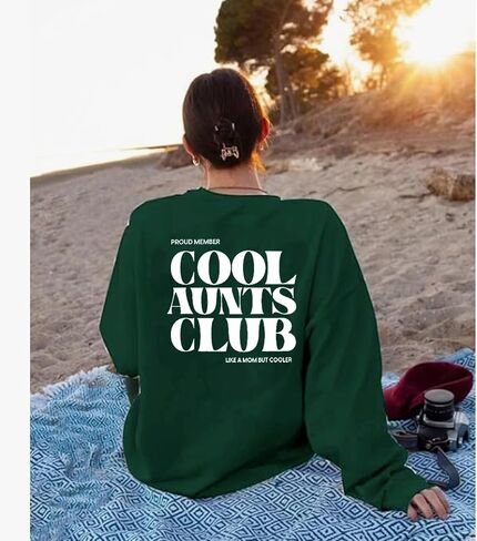 سويت شيرت نسائي من نوع Aunt Aunts Cool Aunts Club بلوفر بياقة دائرية ومطبوع عليه حروف عمتي وأكمام طويلة in Saudi Arabia
