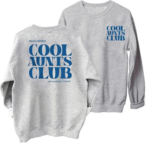 سويت شيرت نسائي من نوع Aunt Aunts Cool Aunts Club بلوفر بياقة دائرية ومطبوع عليه حروف عمتي وأكمام طويلة in Saudi Arabia