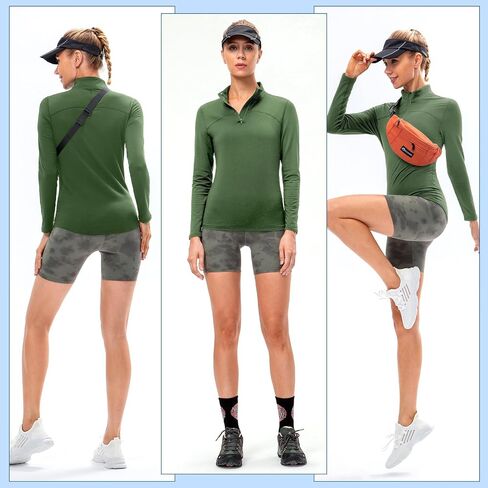 Women's Quarter Zip Thermal Tops Long Sleeve Fleece Workout Base Layer Shirts Cold Weather Running Skiing Golf in Kuwait