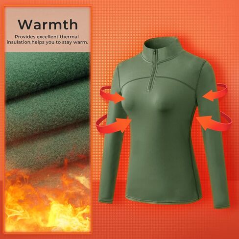 Women's Quarter Zip Thermal Tops Long Sleeve Fleece Workout Base Layer Shirts Cold Weather Running Skiing Golf in Kuwait